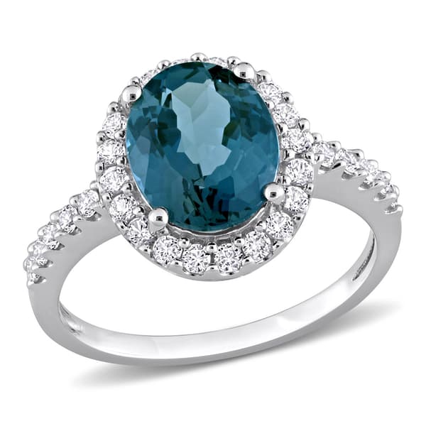 Gemstones Classics&#40;tm&#41; 10kt. White Gold Oval Blue Topaz Halo Ring - image 