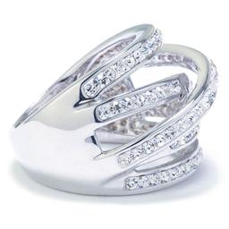 Fine Silver Plated Clear Crystal Pave Spiral Ring