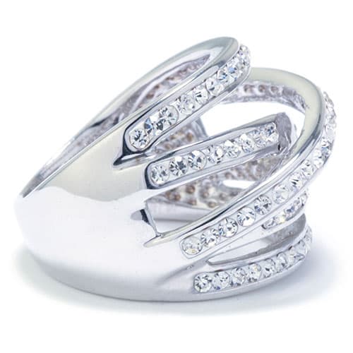 Fine Silver Plated Clear Crystal Pave Spiral Ring
