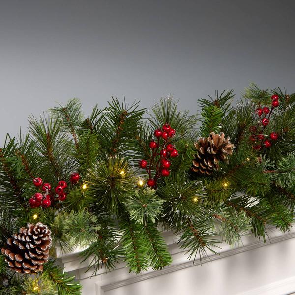 National Tree Iced Berry Pine 9ft. LED Christmas Garland