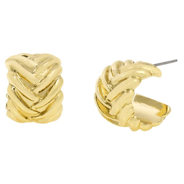 Steve Madden Gold Woven Huggie Hoop Earrings - image 