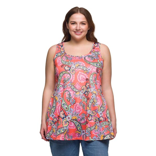 Plus Size 24/7 Comfort Apparel Casual Pink Paisley Tank Top