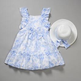 Girls &#40;7-16&#41; Bonnie Jean Floral Toile Dress w/ Hat