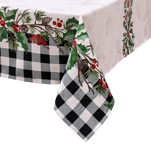 Threadmade Holly Farmhouse Charm Holiday Fabric Tablecloth - image 