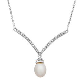 Gemstone Classics&#40;tm&#41; 1/20ctw. Diamond & Pearl Silver Necklace
