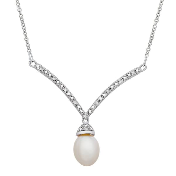 Gemstone Classics&#40;tm&#41; 1/20ctw. Diamond & Pearl Silver Necklace - image 