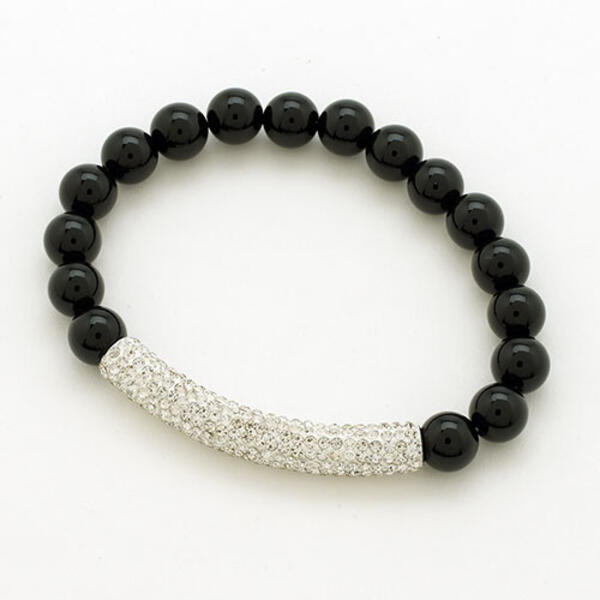 Genuine Hematite Beads & Crystal Bar Stretch Bracelet - image 