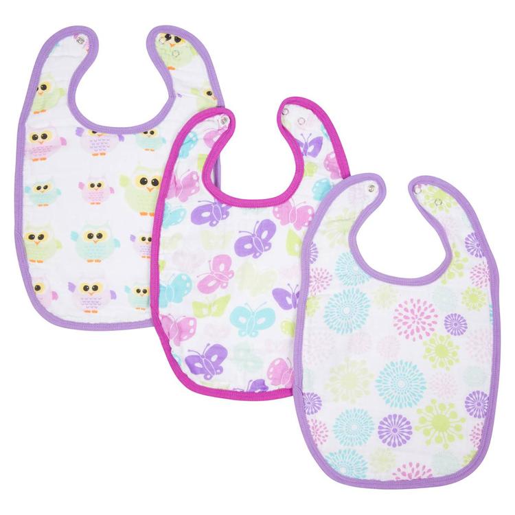 Baby Girl MiracleWare(R) 3-Pack Muslin Adjustable Bib