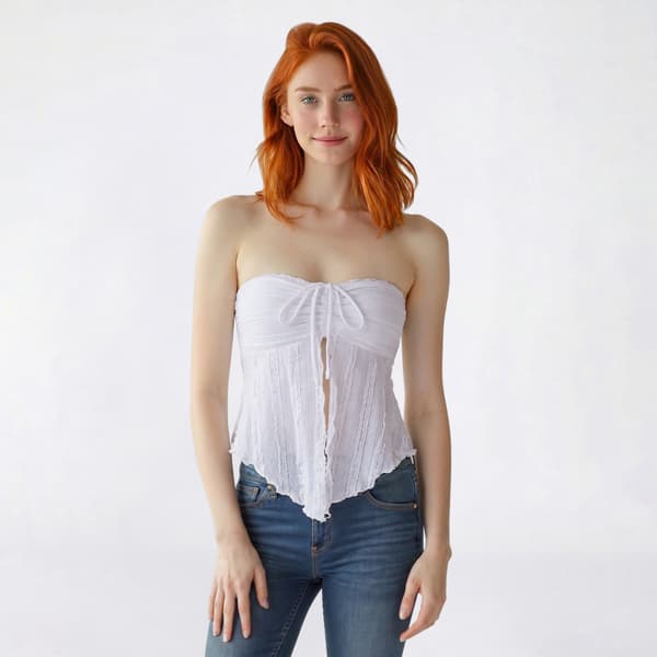 Juniors Derek Heart Lace Cinch Front Tube Top with Bra Cup
