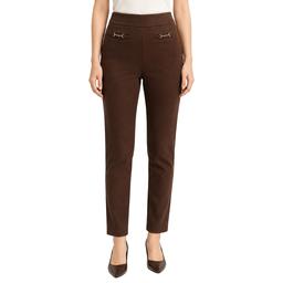 Womens Zac & Rachel Solid Pull On Slim Leg Suede Pants