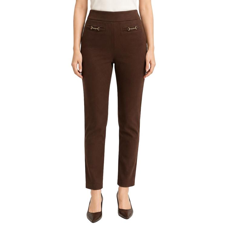 Womens Zac & Rachel Solid Pull On Slim Leg Suede Pants