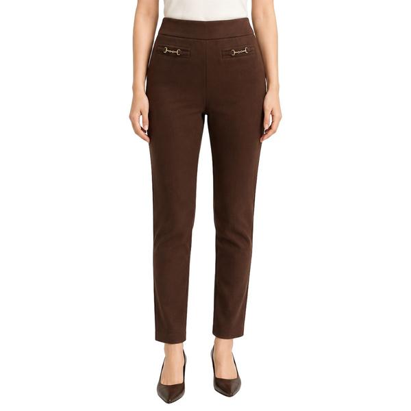 Womens Zac & Rachel Solid Pull On Slim Leg Suede Pants