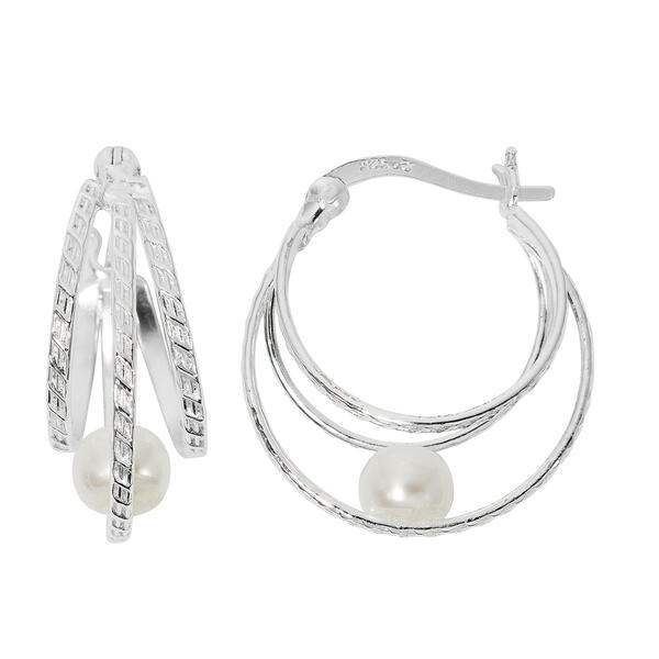 Danecraft Silver Plated Pearl Textured Triple Hoop Earrings - image 