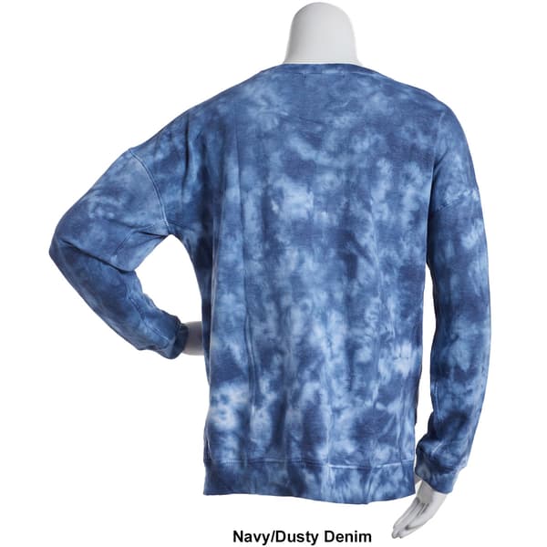 Womens French Laundry French Terry Tie Dye Sweatshirt-Navy/Denim