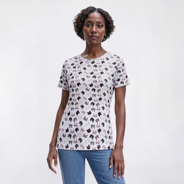 Womens Hasting & Smith Short Sleeve Cat Crew Neck Tee - image 