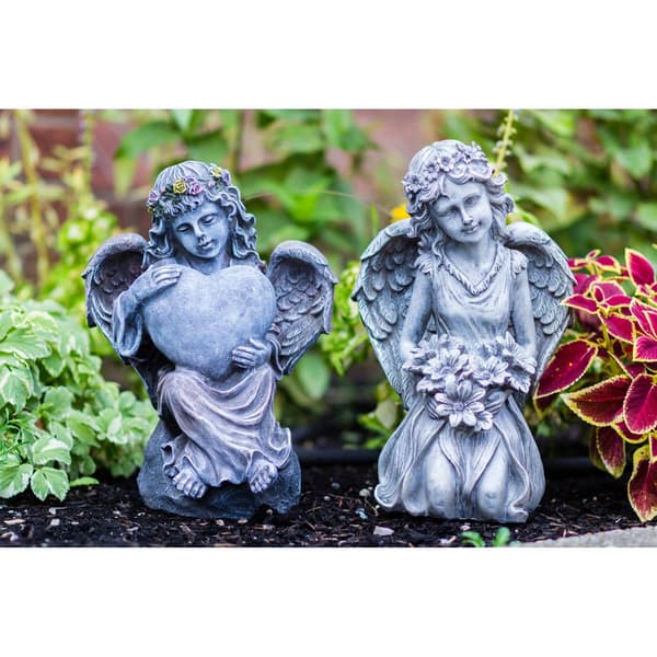 Hi-Line Gift Kneeling Angel Holding Flowers Garden Statue