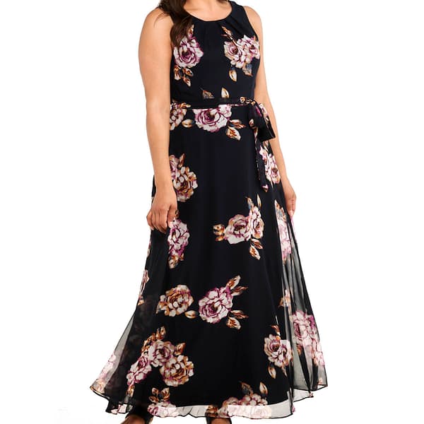 Womens NY Collection Sleeveless Print Chiffon Midi Dress