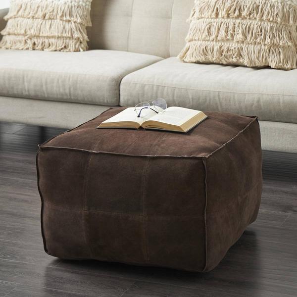 9th & Pike® Rustic Leather Pouf Ottoman