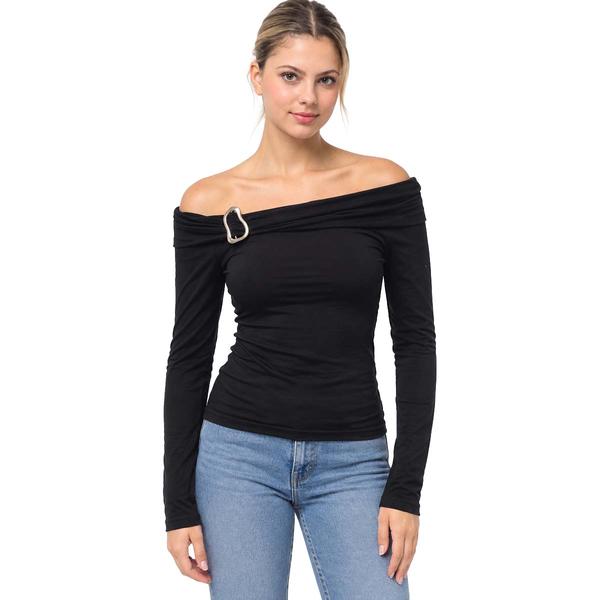 Juniors Love Tree Long Sleeve Off The Shoulder Hardware Top - image 