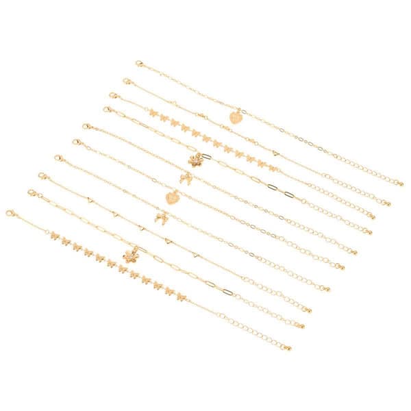 Ashley Gold-Tone Butterfly/Hearts/Bows Bracelet Set - Set of 5