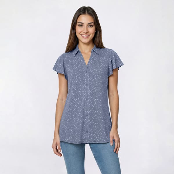 Womens Adrianna Papell Flutter Sleeve Button Front Dot Blouse - image 
