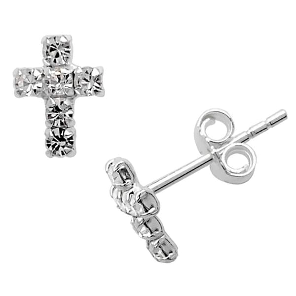 Marsala Sterling Silver Crystal Cross Stud Earrings - image 