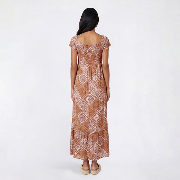 Juniors Pink Rose Floral Gauze Crinkle Maxi Dress- Peach Tile