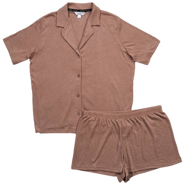 Womens Nicole Miller Short Sleeve Knitted Boxy Shorty Pajama Set