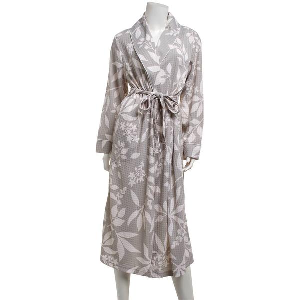 Womens Jasmine Rose Long Sleeve Leaves Houndstooth Shawl Robe - image 
