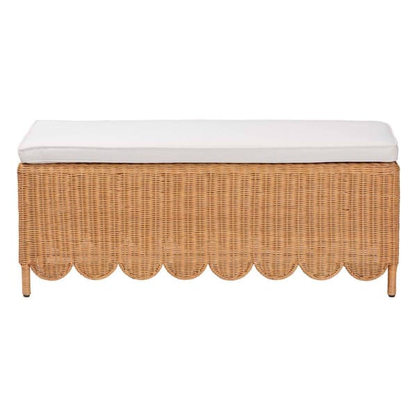 bali & pari Teresa Bohemian Honey Scalloped Rattan Ottoman Bench