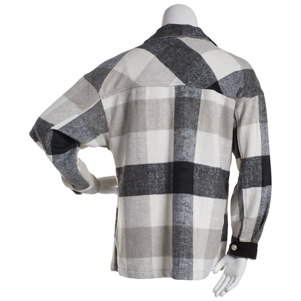 Juniors Plus Stoosh Wool-Mix Plaid Shacket w/ Welt Pockets-Black