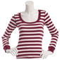 Juniors Pink Rose Long Sleeve Wide Stripe Deep Scoop Neck Top - image 1