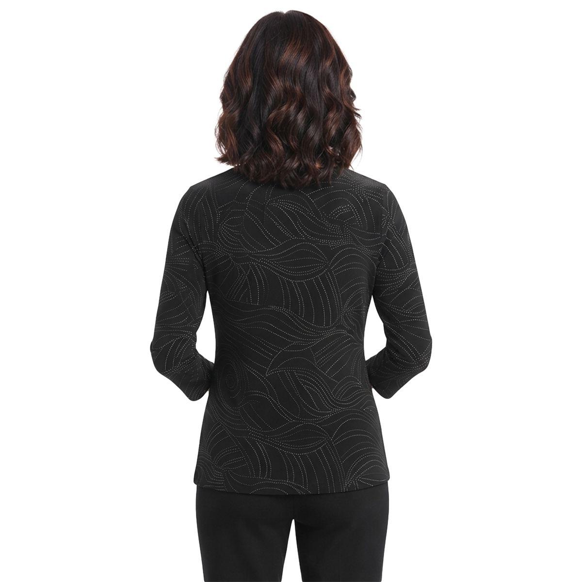 Petite Kasper 3/4 Sleeve Studded Keyhole Neck Swirl Blouse