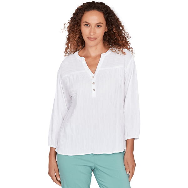 Womens Heart''s of Palm Fresh Start Solid Crinkle 3/4 Sleeve Top - image 