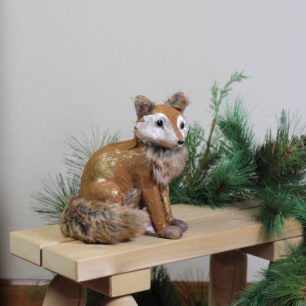 Northlight 10.25in. Plush Sitting Fox Figure Animal Decoration