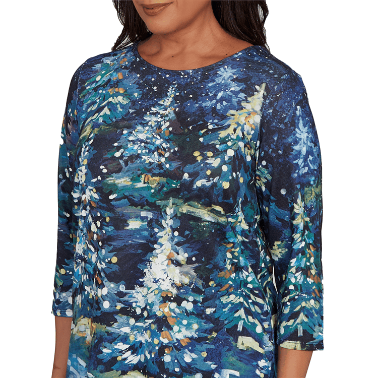Womens Alfred Dunner Classics Starry Christmas Tree Scene Tee