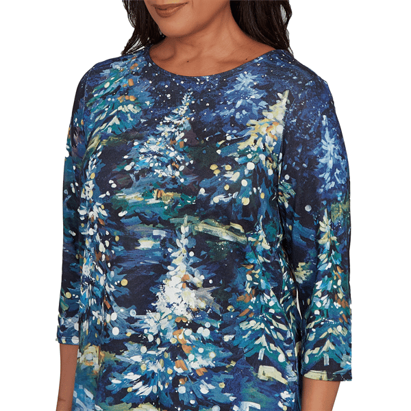 Womens Alfred Dunner Classics Starry Christmas Tree Scene Tee