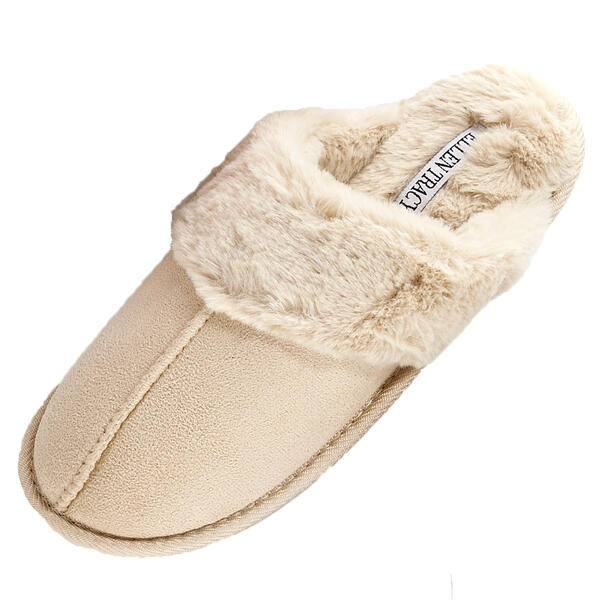 Womens Ellen Tracy Faux Fur Collar Microsuede Clog Slippers - image 