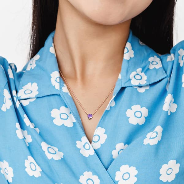 Amethyst & Diamond Accent Heart Pendant w/ Chain