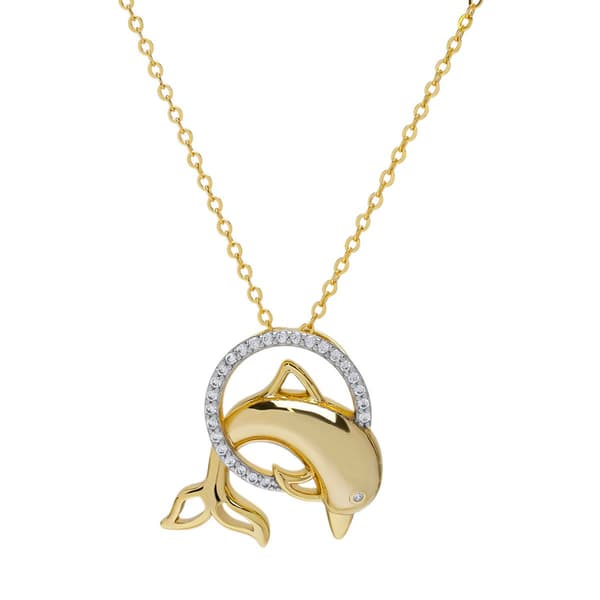 Gold Plated Cubic Zirconia Dolphin Pendant Necklace - image 