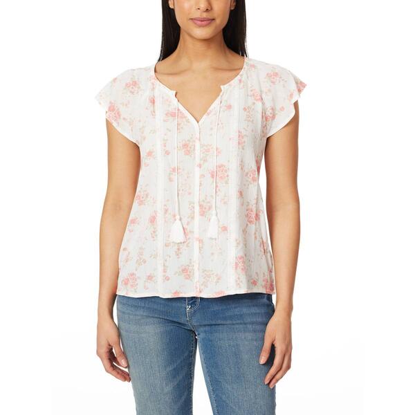 Juniors Wallflower Lace Trim Gauze Boho Blouse - image 
