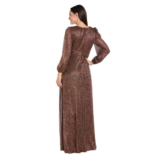 Petite R&M Richards Long Sleeve Crinkle Wrap Evening Dress