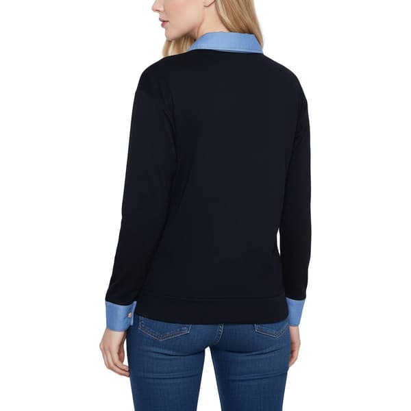 Womens NY Collection Long Sleeve Two Tone French Terry Blouse