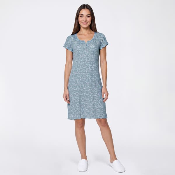 Womens Laura Ashley(R) Rib Floral Lettuce Edge Nightshirt