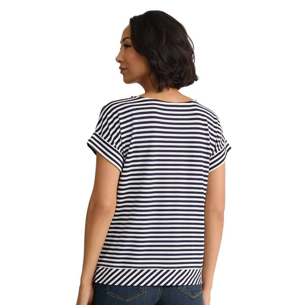 Petite Jones New York Short Sleeve Side Tie Stripe Blouse