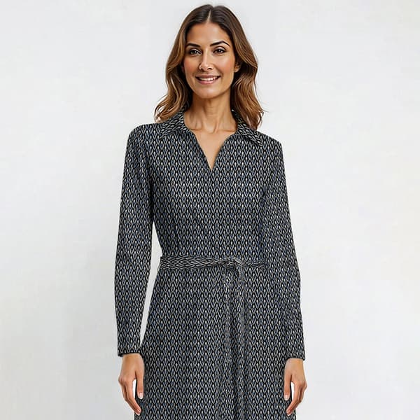 Womens Emma & Michele Long Sleeve Abstract Shirtdress w/ Belt