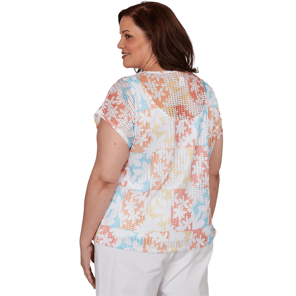 Plus Size Hearts of Palm Fun in the Sun Cap Sleeve Eyelet Blouse - image 
