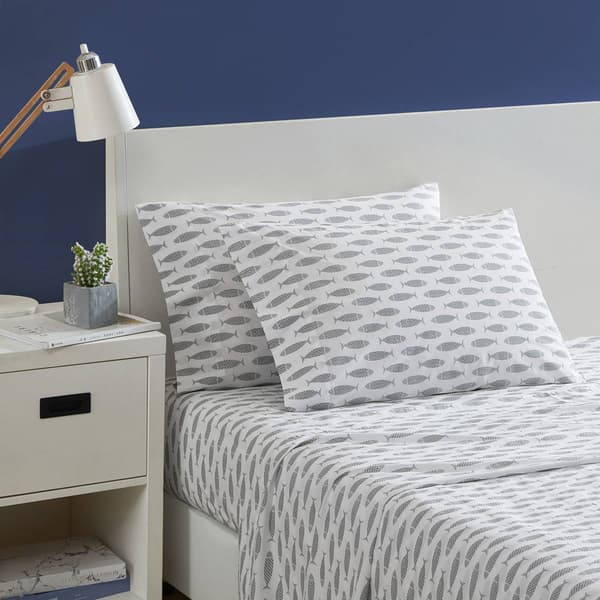 Nautica Woodblock Fish Cotton Percale Sheet Set