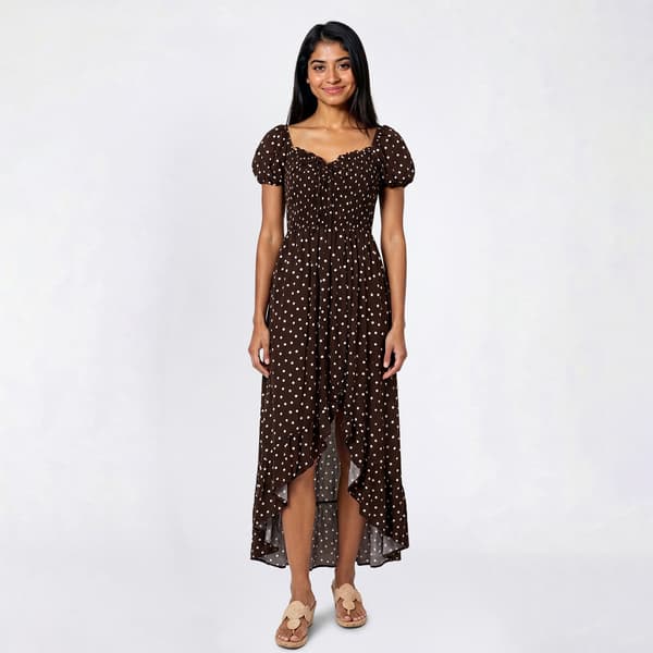 Juniors Madden Girl Dot Print Puff Sleeve High Low Dress
