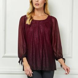 Womens Sara Michelle 3/4 Tie Sleeve Ombre Glitter Blouse